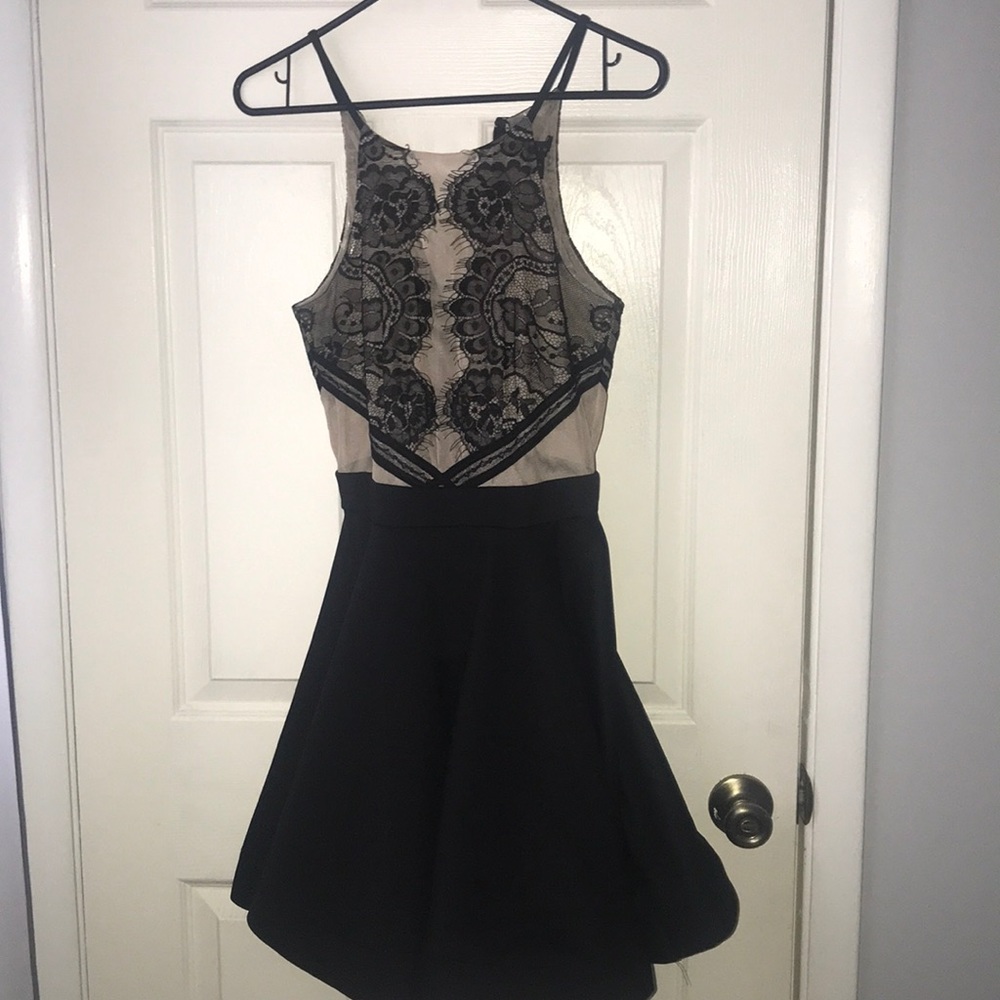 Nude and Black Lace Homecoming Dress